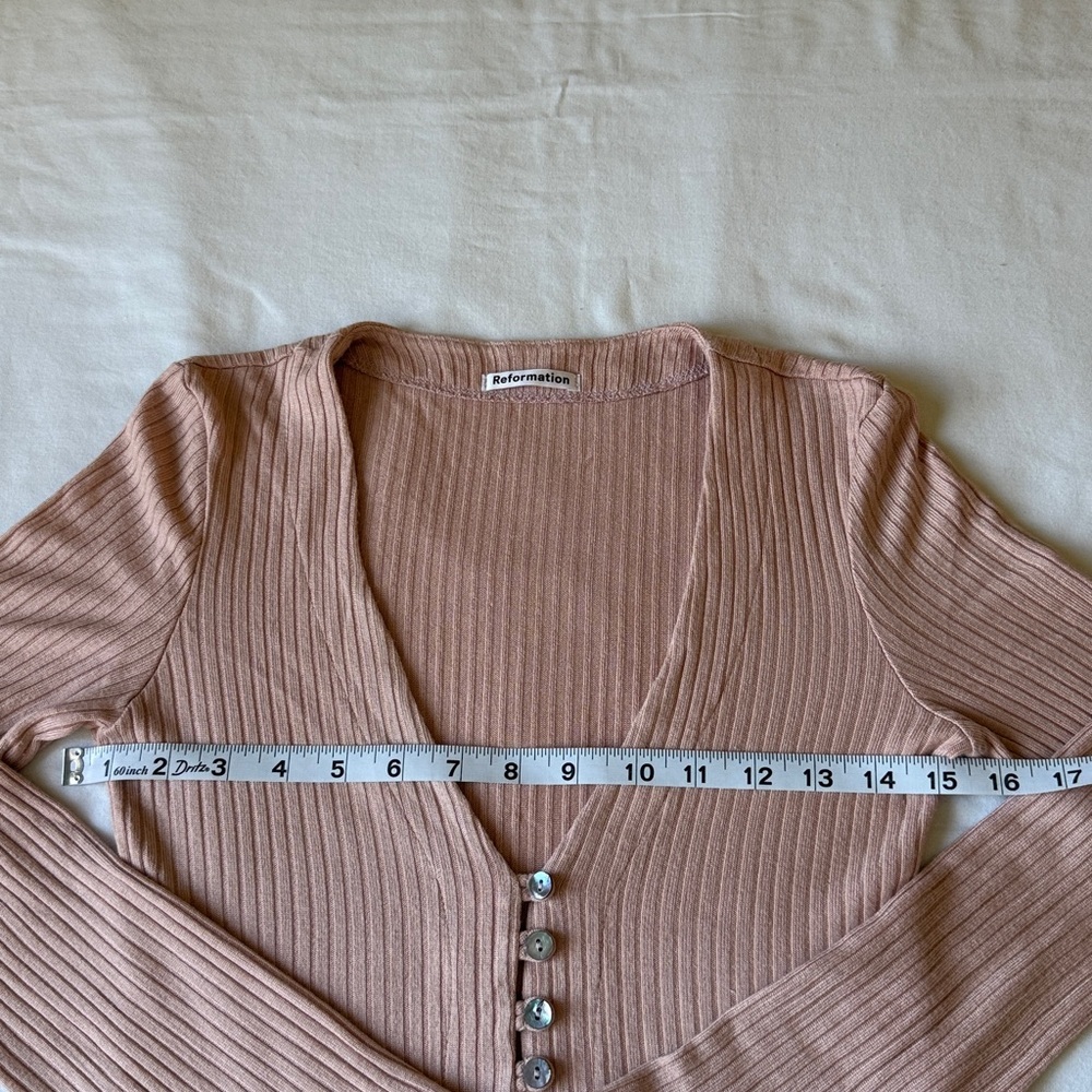 Reformation Pale Pink Ribbed Button-Front Long Sleeve Top - Picture 5 of 8